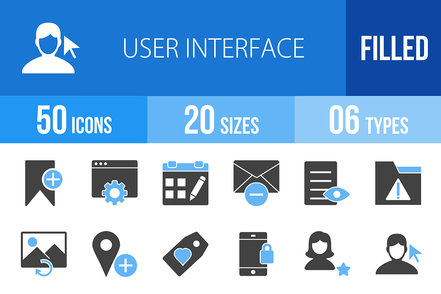50 User Interface Blue & Black Icons