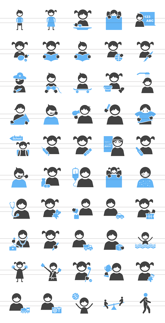 50 Kids Blue & Black Icons in Graphics - product preview 1