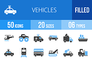 50 Vehicles Blue & Black Icons