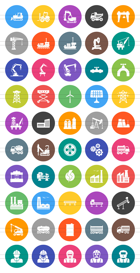 50 Industry Flat Round Icons in Graphics - product preview 1