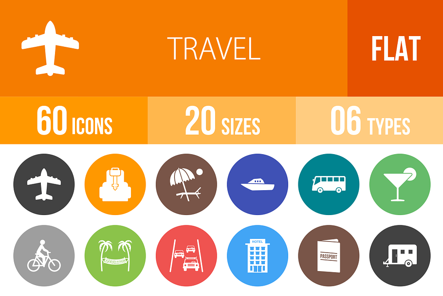 60 Travel Flat Round Icons in Graphics - product preview 8