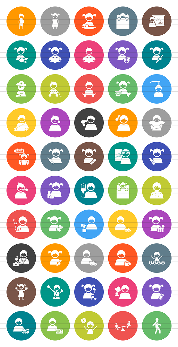 50 Kids Flat Round Icons in Graphics - product preview 1