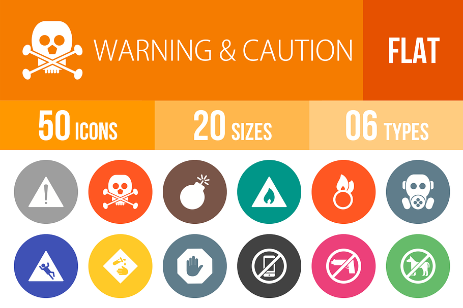 50 Warning Flat Round Icons in Graphics - product preview 8