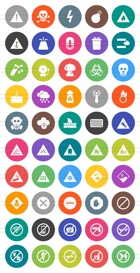 50 Warning Flat Round Icons in Graphics - product preview 1