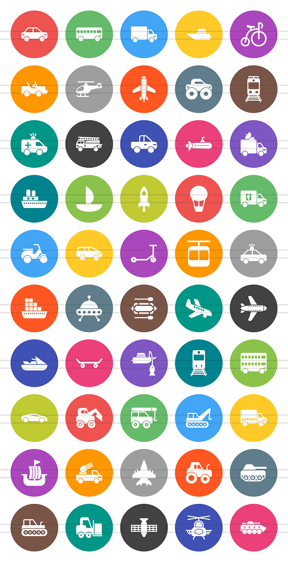 50 Vehicles Flat Round Icons in Graphics - product preview 1