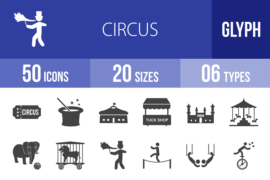 50 Circus Glyph Icons in Graphics - product preview 8