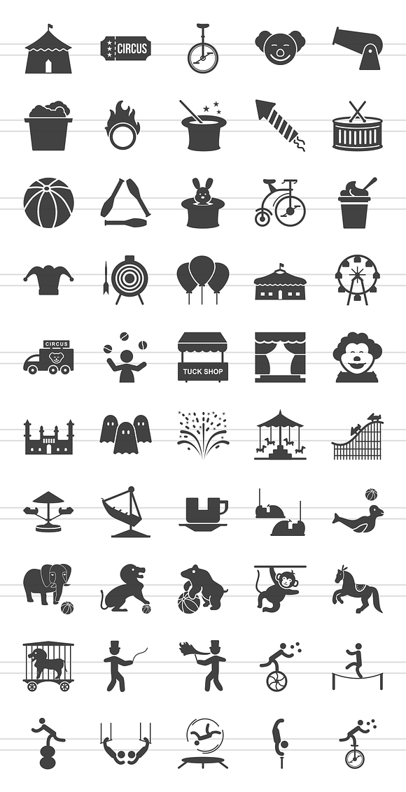 50 Circus Glyph Icons in Graphics - product preview 1