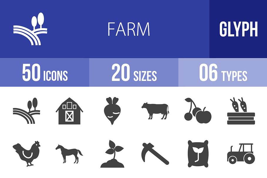 50 Farm Glyph Icons in Graphics - product preview 8