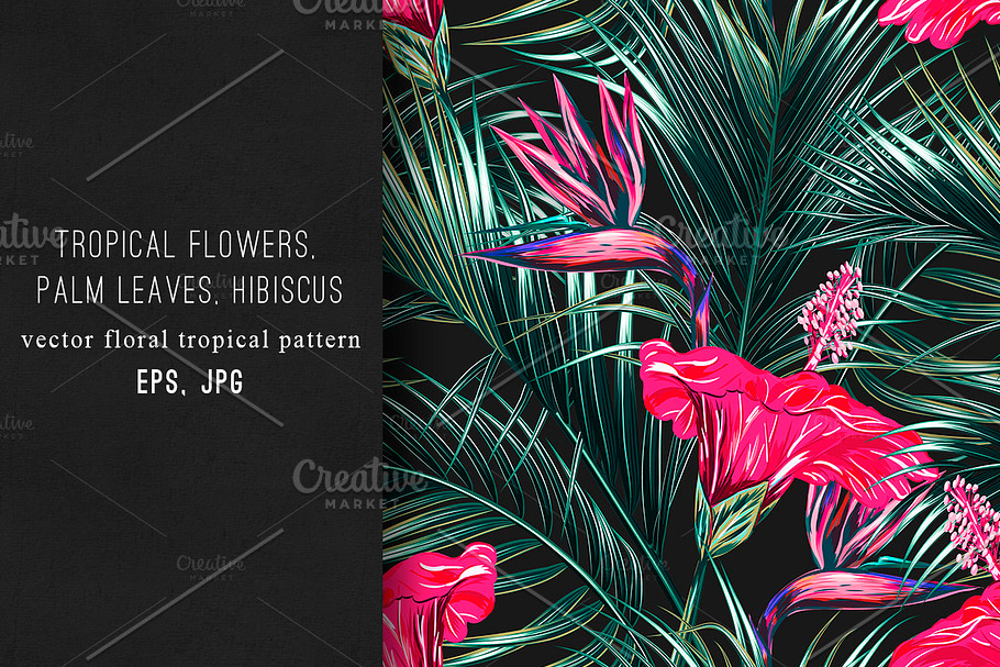 Tropical flowers,palm leaves pattern in Patterns - product preview 8