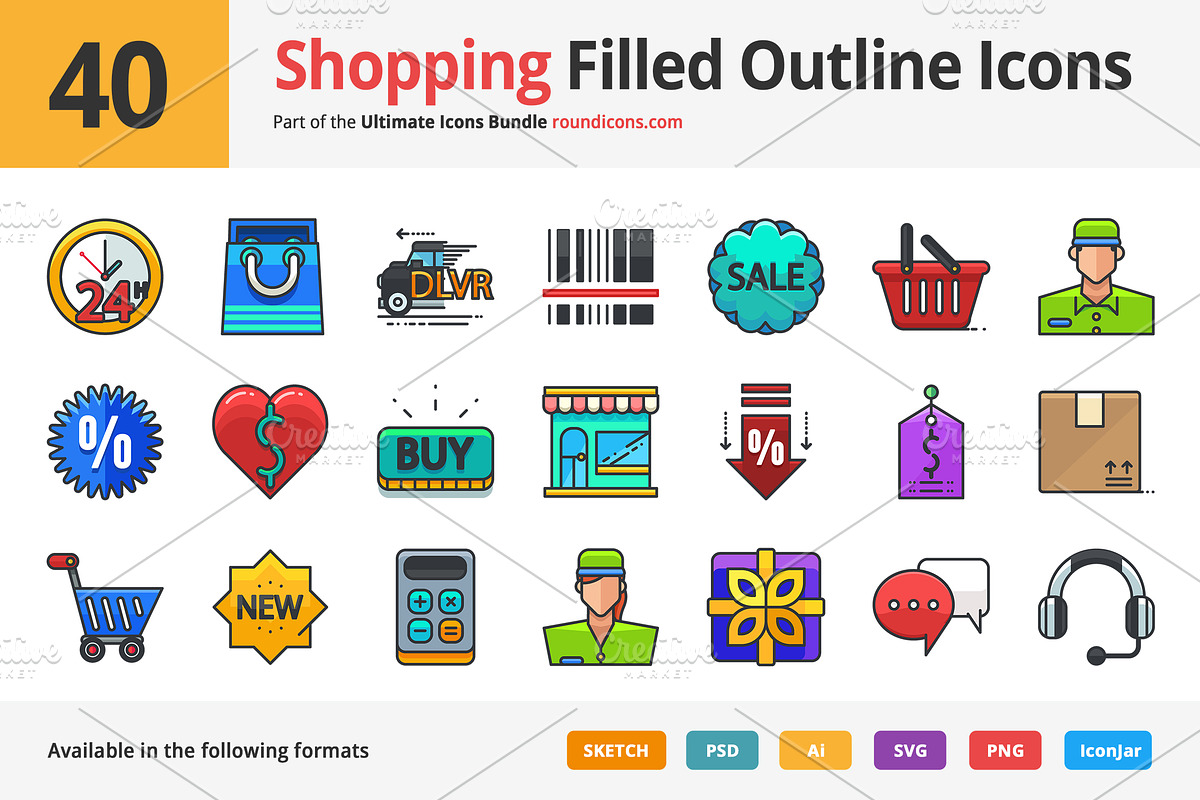 40 Shopping Filled Outline Icons in Graphics - product preview 8