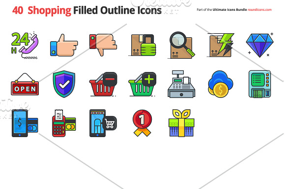 40 Shopping Filled Outline Icons in Graphics - product preview 1