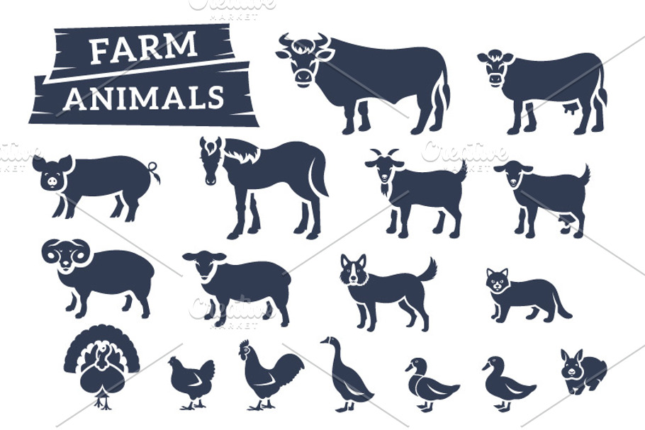 Farm animals flat silhouettes in Animal Icons - product preview 8