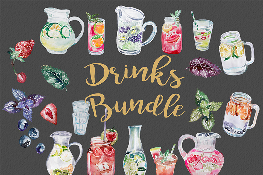 Watercolor Drinks Bundle in Illustrations - product preview 8