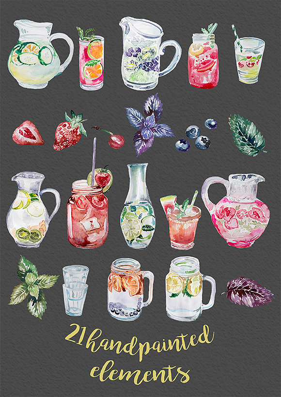 Watercolor Drinks Bundle in Illustrations - product preview 1