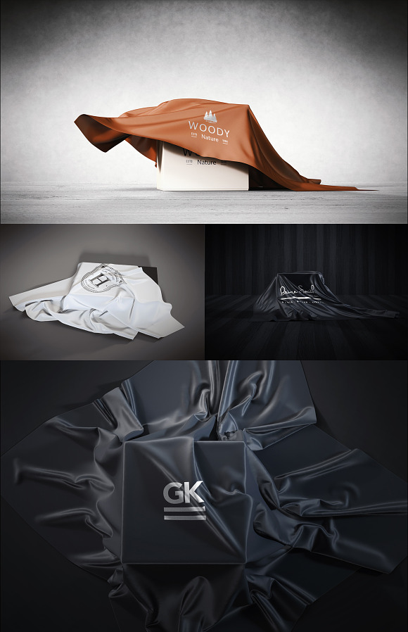 Covered Box with Fabric Logo Mock-up in Product Mockups - product preview 4