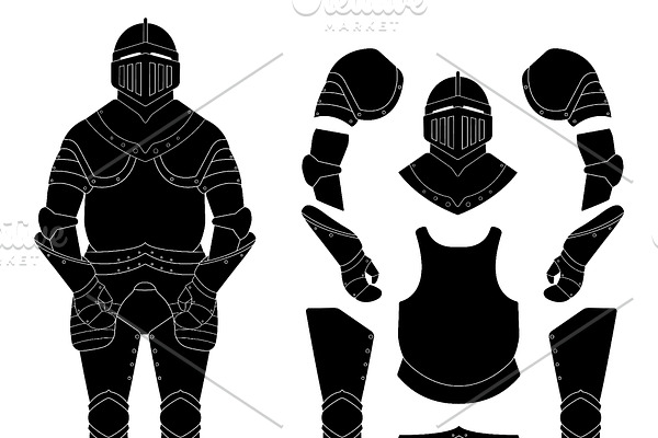 Medieval knight armor set. Vector