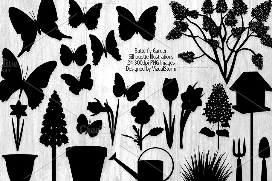 Butterfly Garden Silhouettes in Illustrations - product preview 8