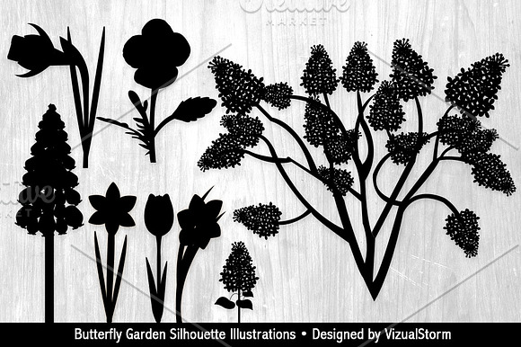 Butterfly Garden Silhouettes in Illustrations - product preview 3