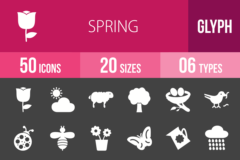 50 Spring Glyph Inverted Icons