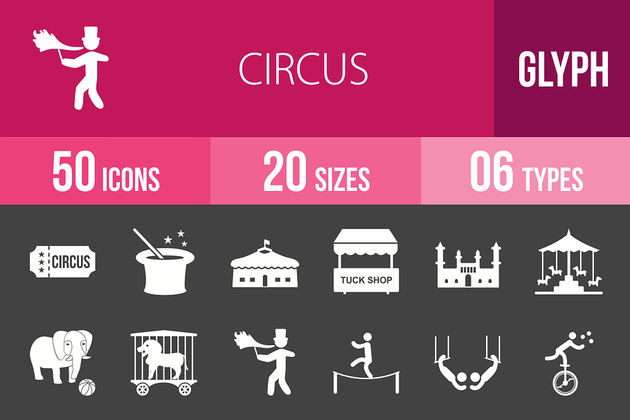 50 Circus Glyph Inverted Icons