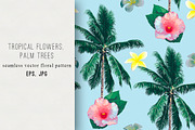 Tropical flowers,palm trees pattern