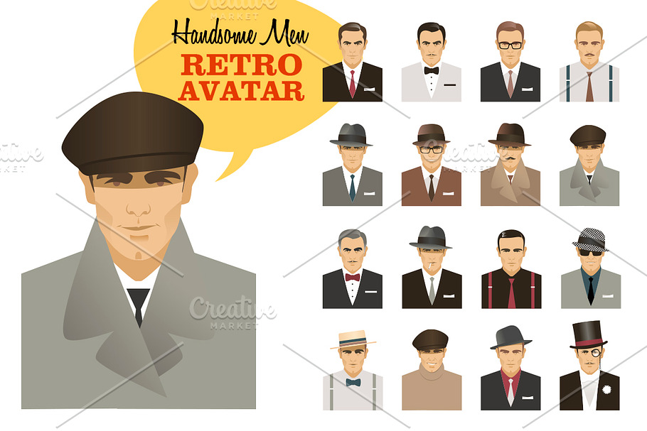 Fashion Men. Retro Avatar in Illustrations - product preview 8
