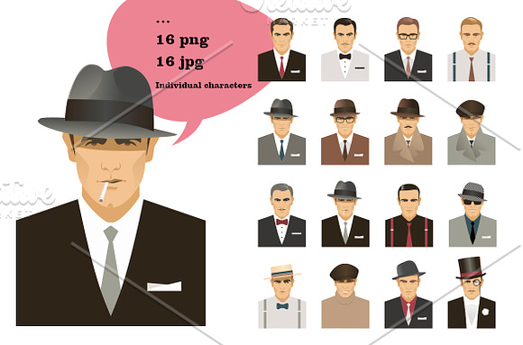 Fashion Men. Retro Avatar in Illustrations - product preview 2