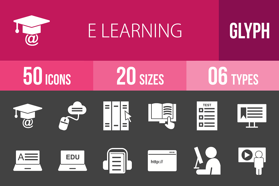50 E Learning Glyph Inverted Icons