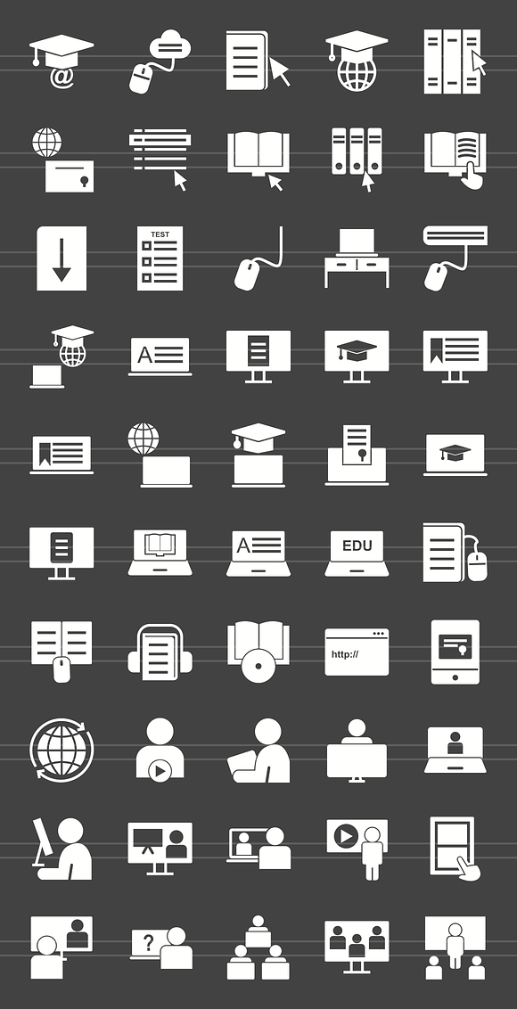 50 E Learning Glyph Inverted Icons in Graphics - product preview 1