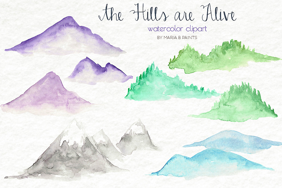 Watercolor Clip Art - Hills