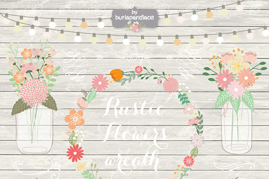 Rustic/Retro flower wreath clipart in Illustrations - product preview 8