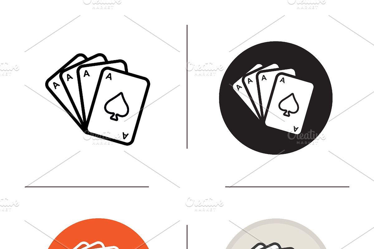 Poker ace quads. 4 icons. Vector in Graphics - product preview 8