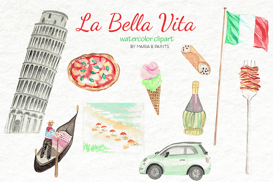 Watercolor Clip Art - Italy in Illustrations - product preview 8