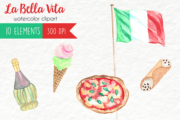 Watercolor Clip Art - Italy in Illustrations - product preview 1
