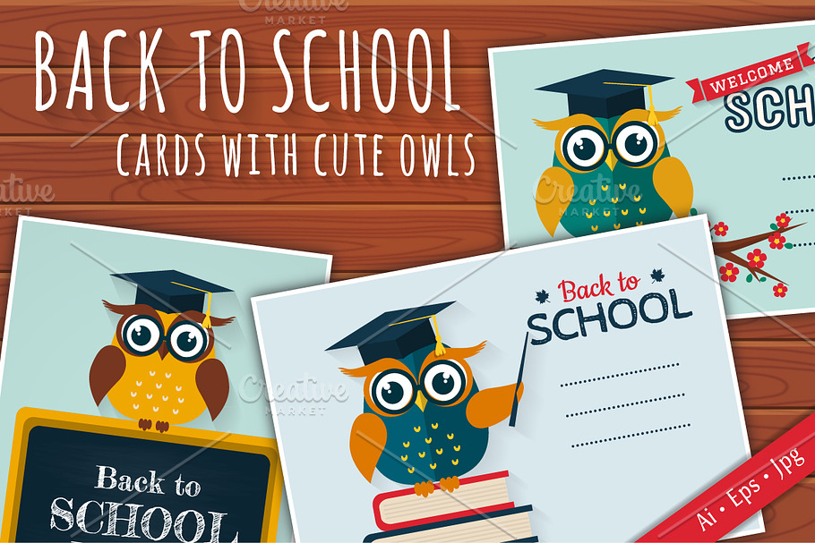 Back to School cards with cute owls