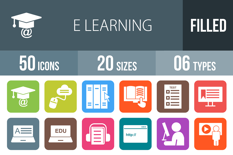 50 ELearning Flat Round Corner Icons in Graphics - product preview 8
