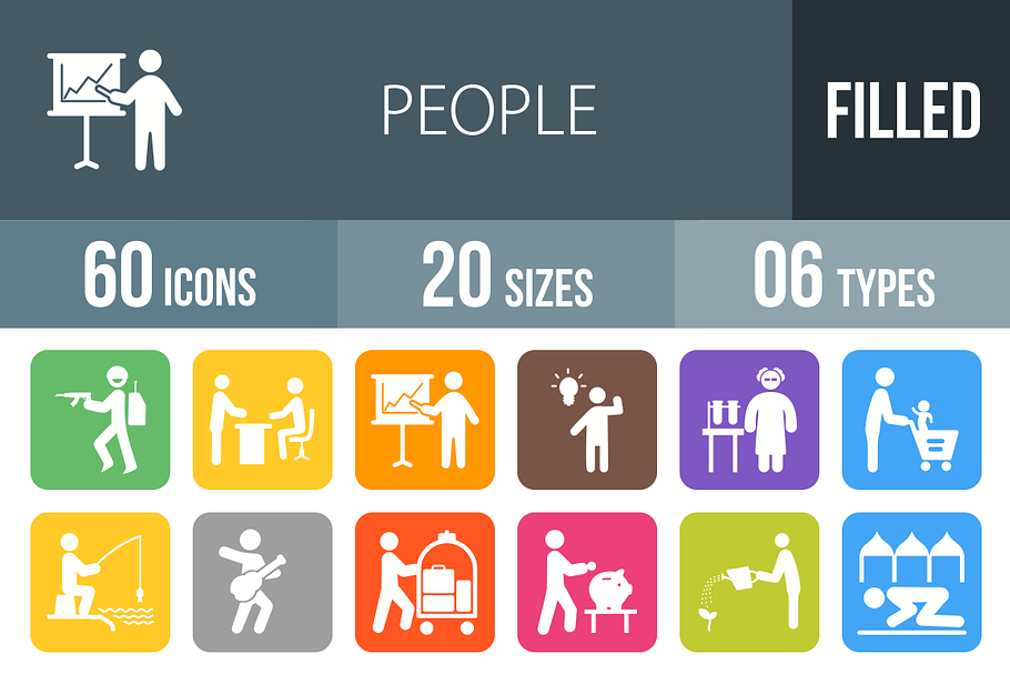 60 People Flat Round Corner Icons in Graphics - product preview 8