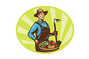 Farmer With Garden Hoe And Basket