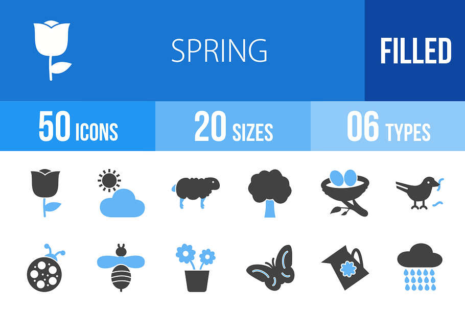 50 Spring Blue & Black Icons