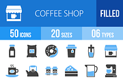 50 Coffee Shop Blue & Black Icons