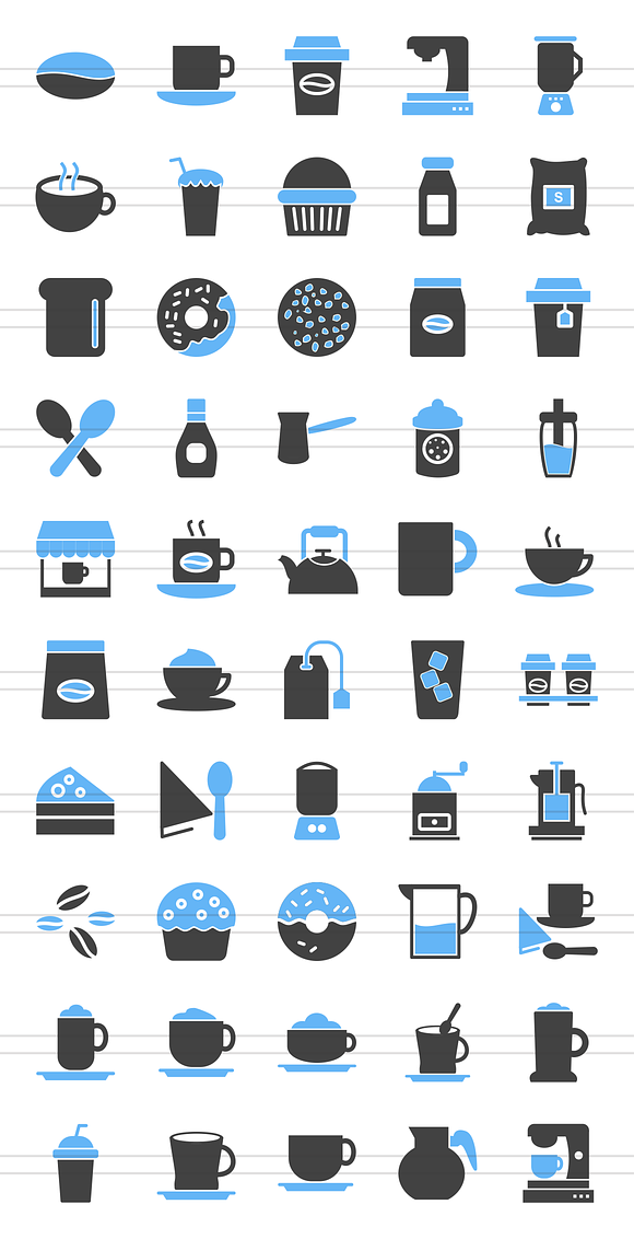 50 Coffee Shop Blue & Black Icons in Graphics - product preview 1