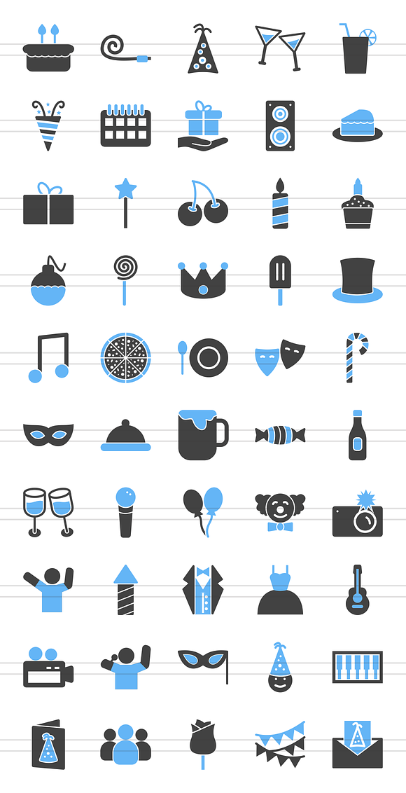 50 Birthday Blue & Black Icons in Graphics - product preview 1