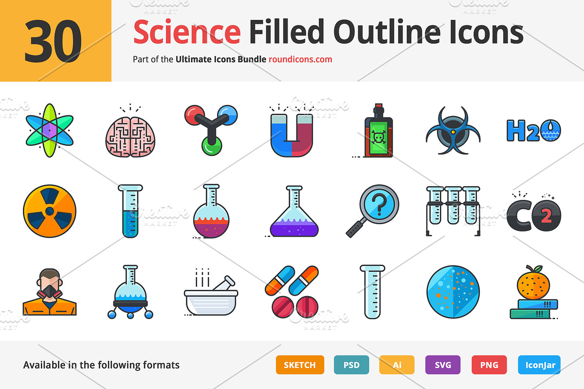 30 Science Filled Outline Icons in Graphics - product preview 8