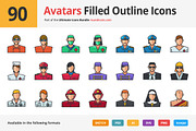 90 Avatars Filled Outline Icons
