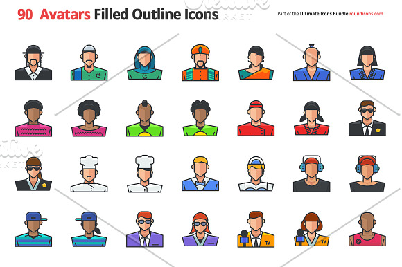 90 Avatars Filled Outline Icons in Icons - product preview 1