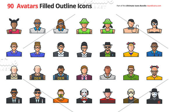 90 Avatars Filled Outline Icons in Icons - product preview 2