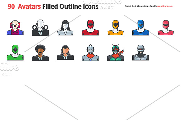 90 Avatars Filled Outline Icons in Icons - product preview 3