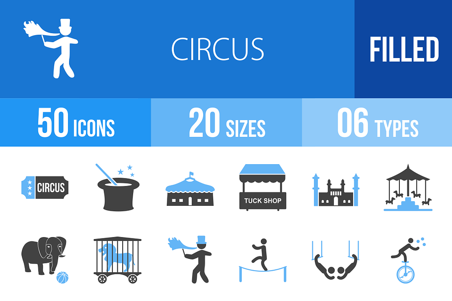 50 Circus Blue & Black Icons in Graphics - product preview 8