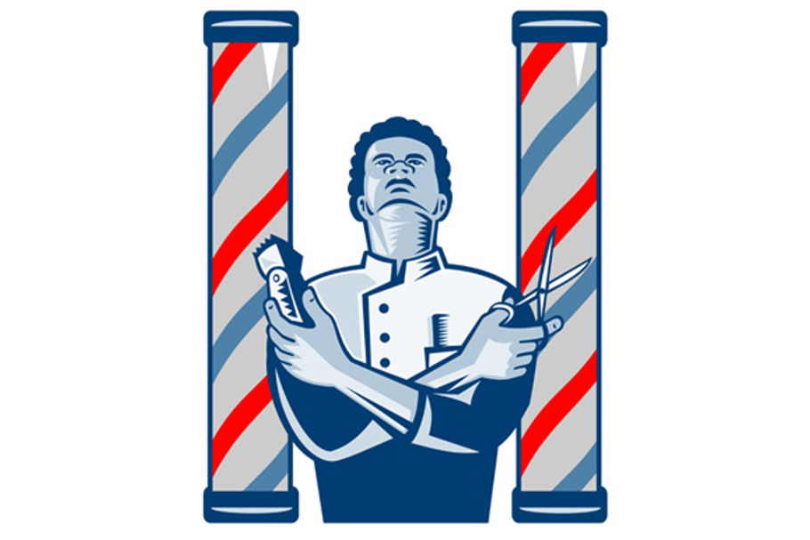 Barber With Pole Hair Clipper Scisso in Illustrations - product preview 8