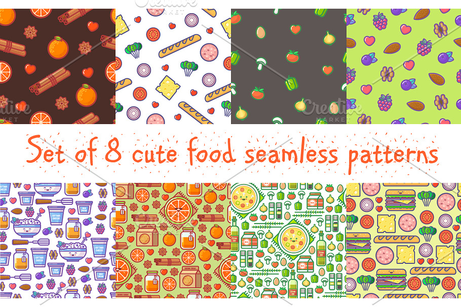 Set of 8 food patterns